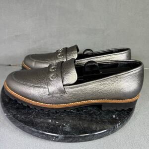 Bernardo Gunmetal Gray Ozzy Leather Lug Sole Loafers Women’s Size 8M US